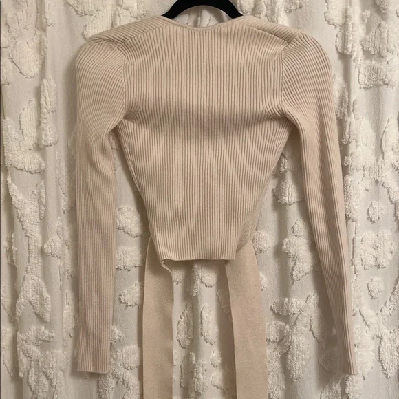 NWT Zara Beige Ribbed Wrap Knit Sweater Top - Picture 5 of 5